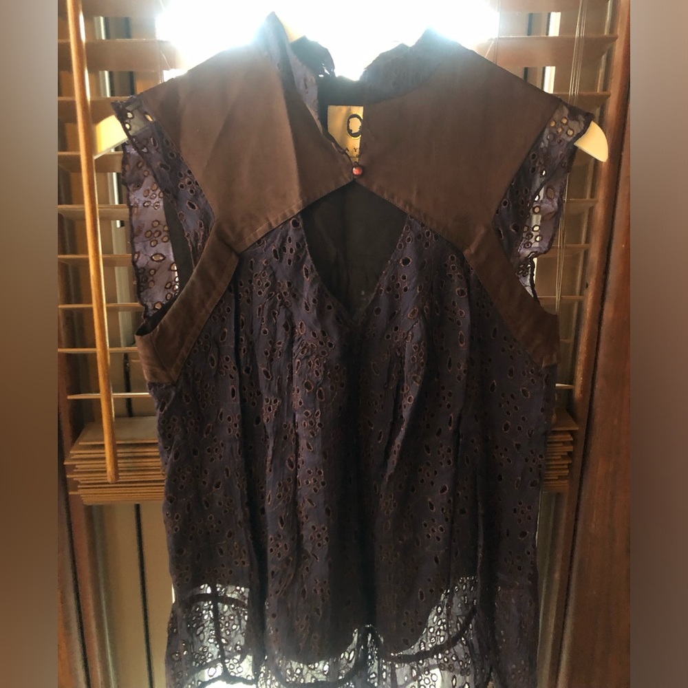 Mayle Velvet & Eyelet Lace Top
